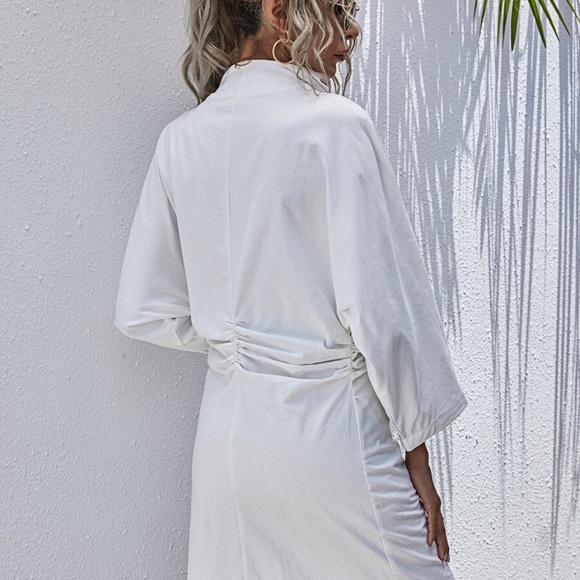 white collar chic batwing sleeve midi dress - Picture 5 of 6